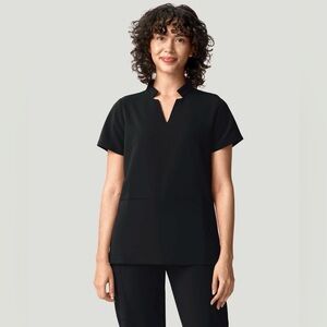 Mandala Women’s Black Stand Collar Notch Neck Scrub Top, Size L